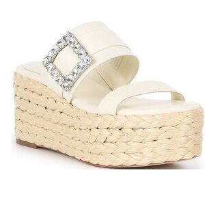 Deltan Collins Espadrille Raffia Sandals Sz US 9 Wedge Platform Rhinestone